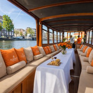 Luxury Saloon Boat Cruise with Optional Cheese & Wine in Amsterdam